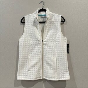 NWT Kim Rogers Women's Sleeveless White Full Zipper Vest Honeycomb Pattern sz MP